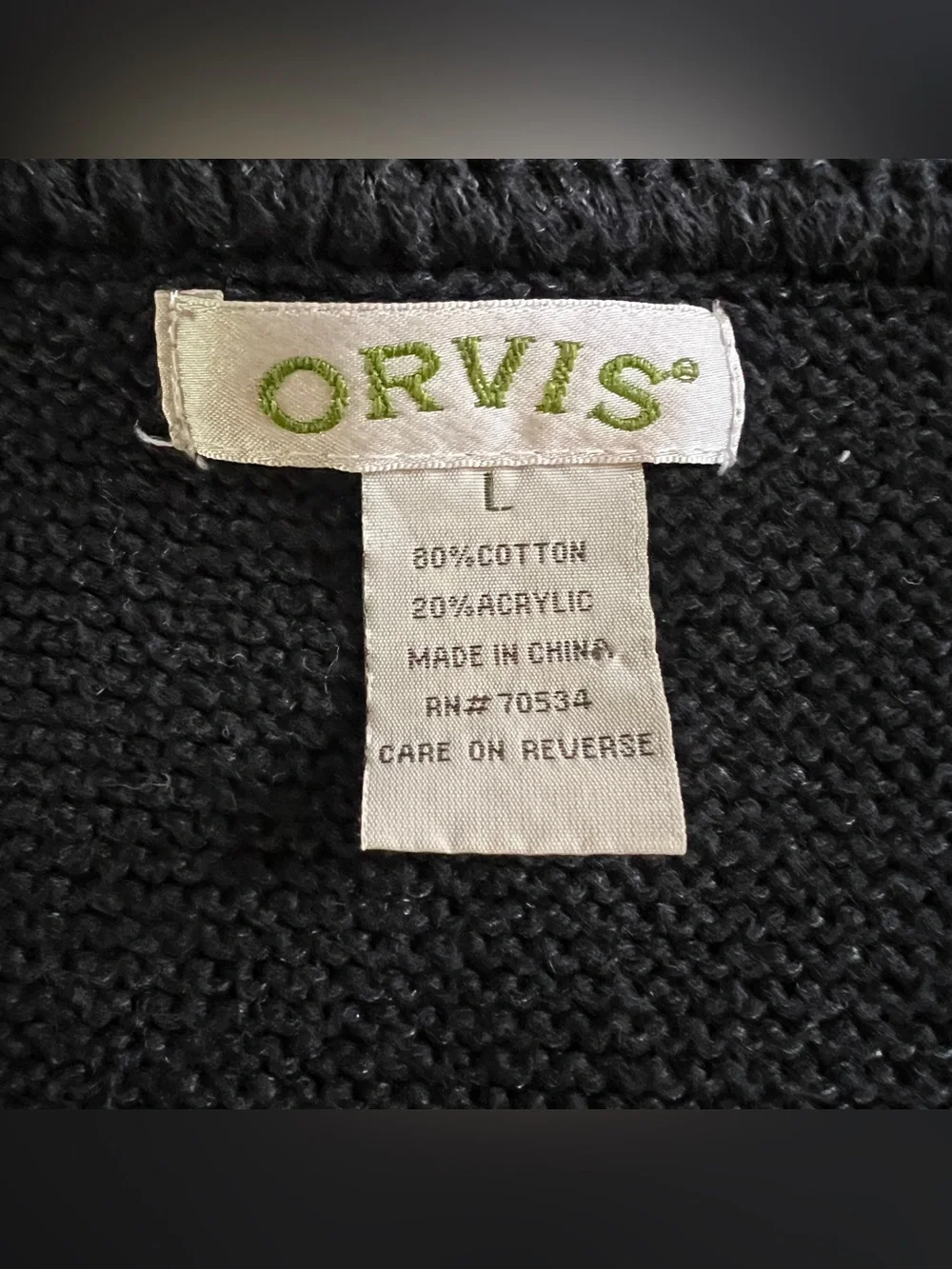 Orvis Cotton Blend V-Neck Dark Blue Gray Knit Sweater, Late 90s, Size Large